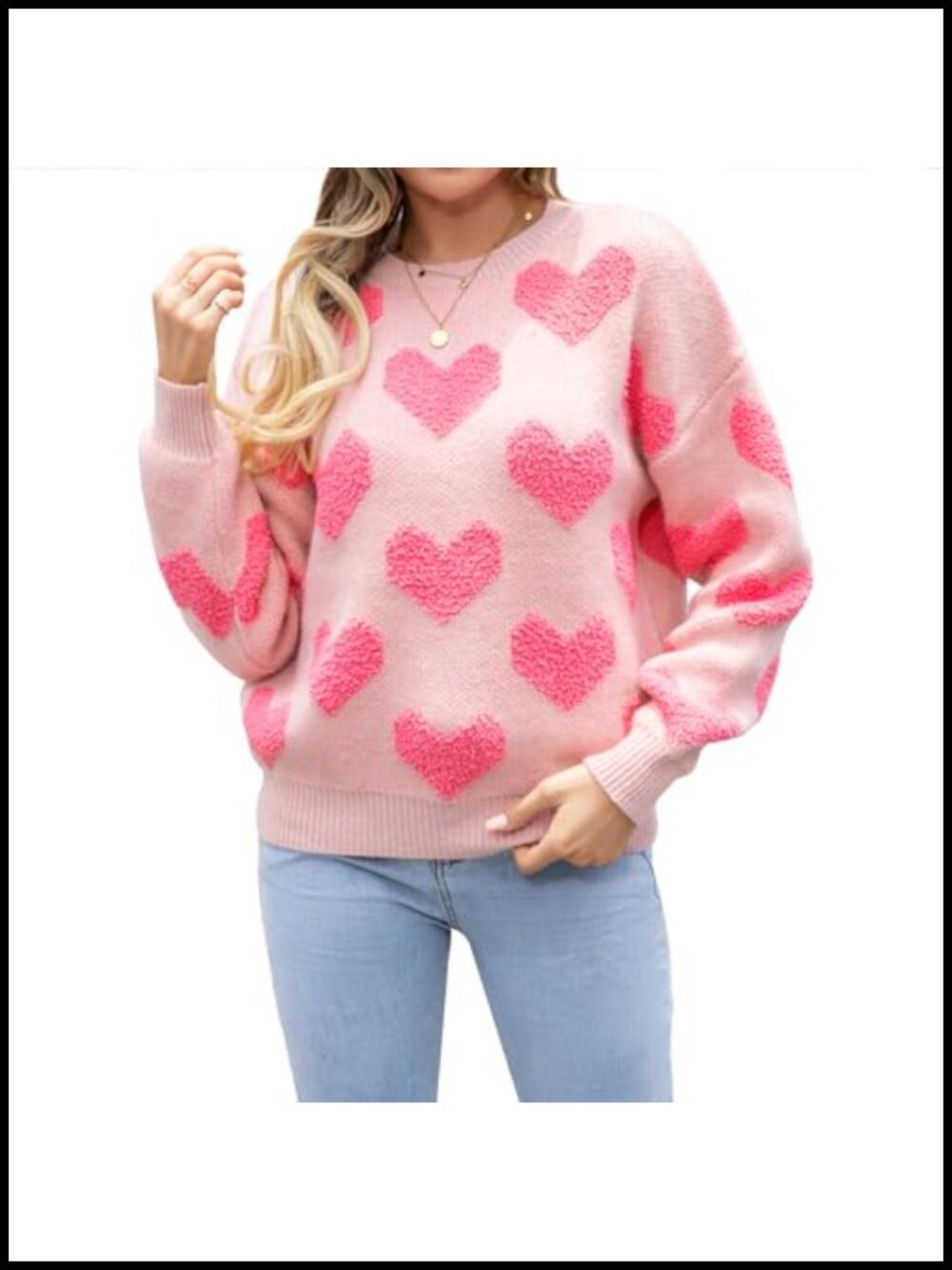 Women's Oversized Knit Pullover Top, Valentine's Day Crewneck, 100% Acrylic,